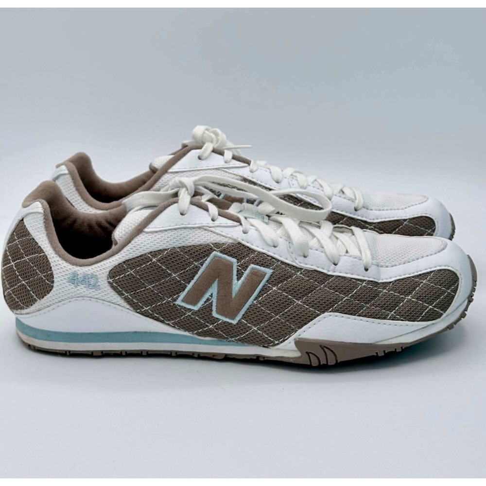 New Balance 442 Women White Brown Light Blue Quilted Mesh Sneakers Size 9